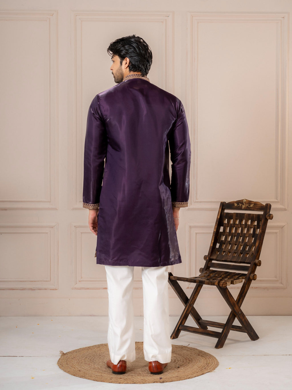 Purple Roman Silk Embroidered Kurta Set | Tulip Designer