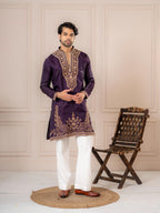 Purple Roman Silk Embroidered Kurta Set | Tulip Designer
