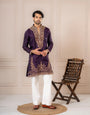 Purple Roman Silk Embroidered Kurta Set | Tulip Designer