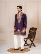 Purple Roman Silk Embroidered Kurta Set | Tulip Designer