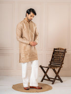 Beige Roman Silk Embroidery Kurta Set | Tulip Designer