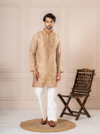 Beige Roman Silk Embroidery Kurta Set | Tulip Designer