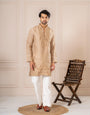 Beige Roman Silk Embroidery Kurta Set | Tulip Designer