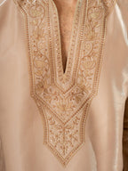 Beige Roman Silk Embroidery Kurta Set | Tulip Designer