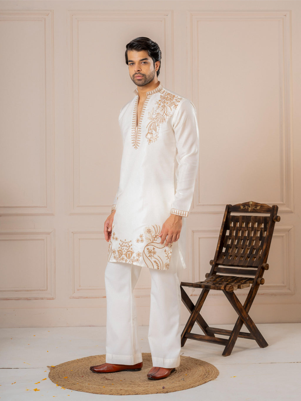 White Fancy Embroidery Kurta Set | Tulip Designer