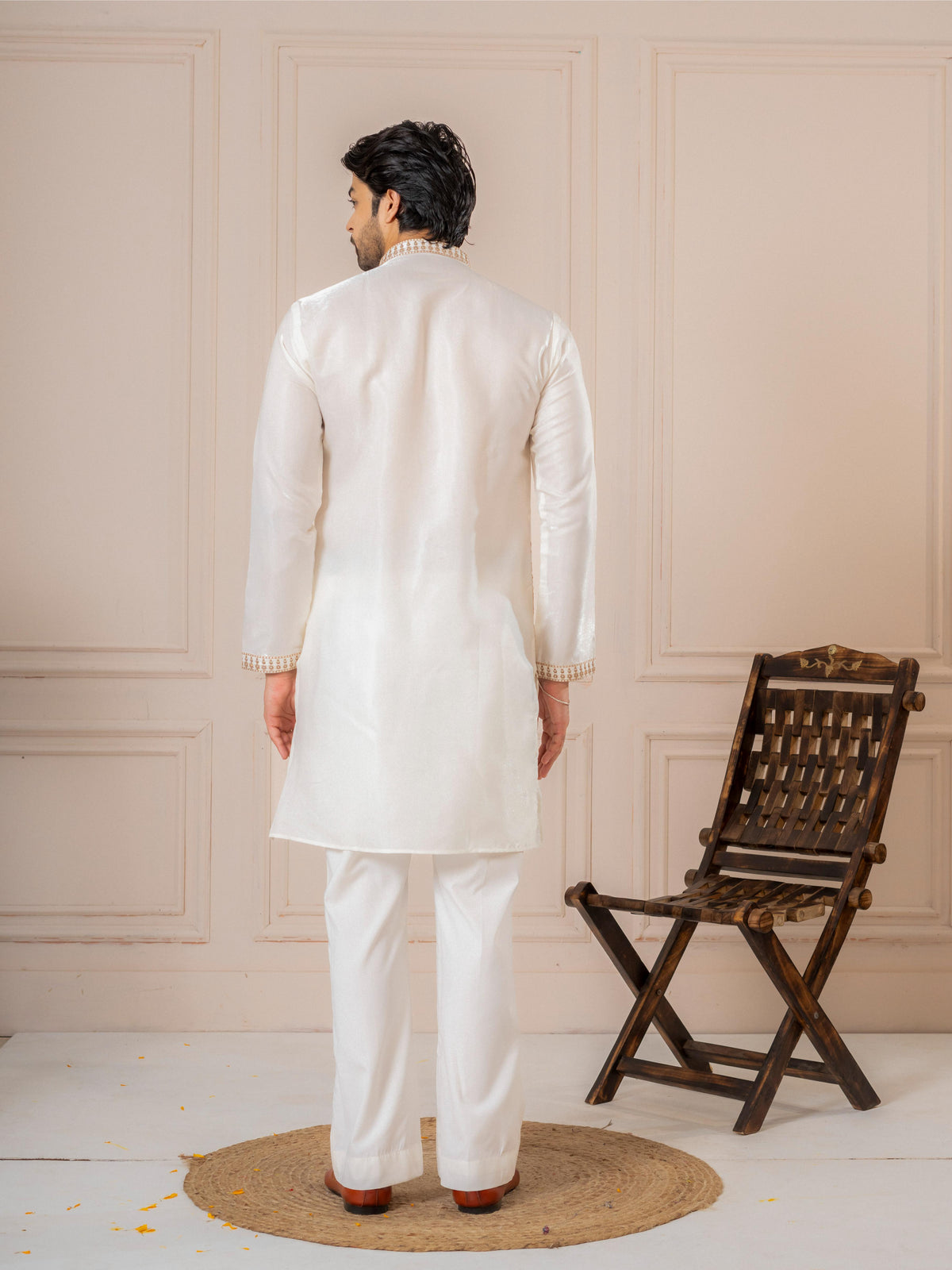 White Fancy Embroidery Kurta Set | Tulip Designer