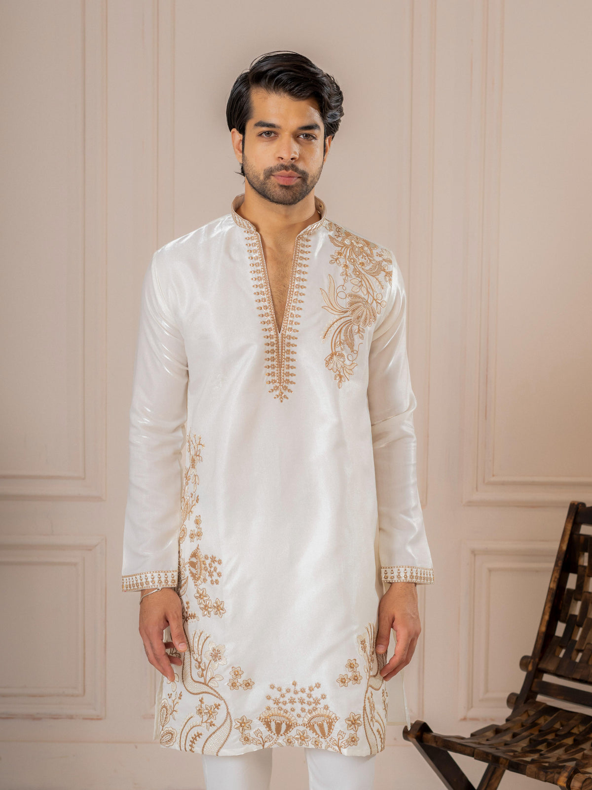 White Fancy Embroidery Kurta Set | Tulip Designer