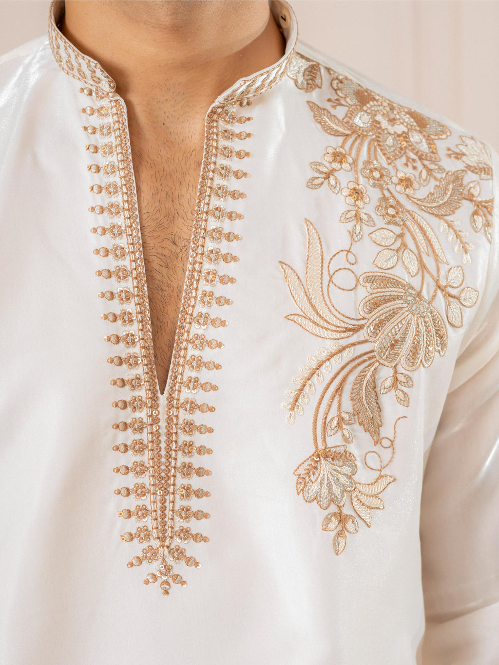 White Fancy Embroidery Kurta Set | Tulip Designer