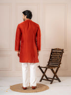Rust Orange Premium Roman Silk Thread Kurta Set | Tulip Designer