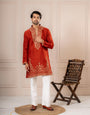 Rust Orange Premium Roman Silk Thread Kurta Set | Tulip Designer