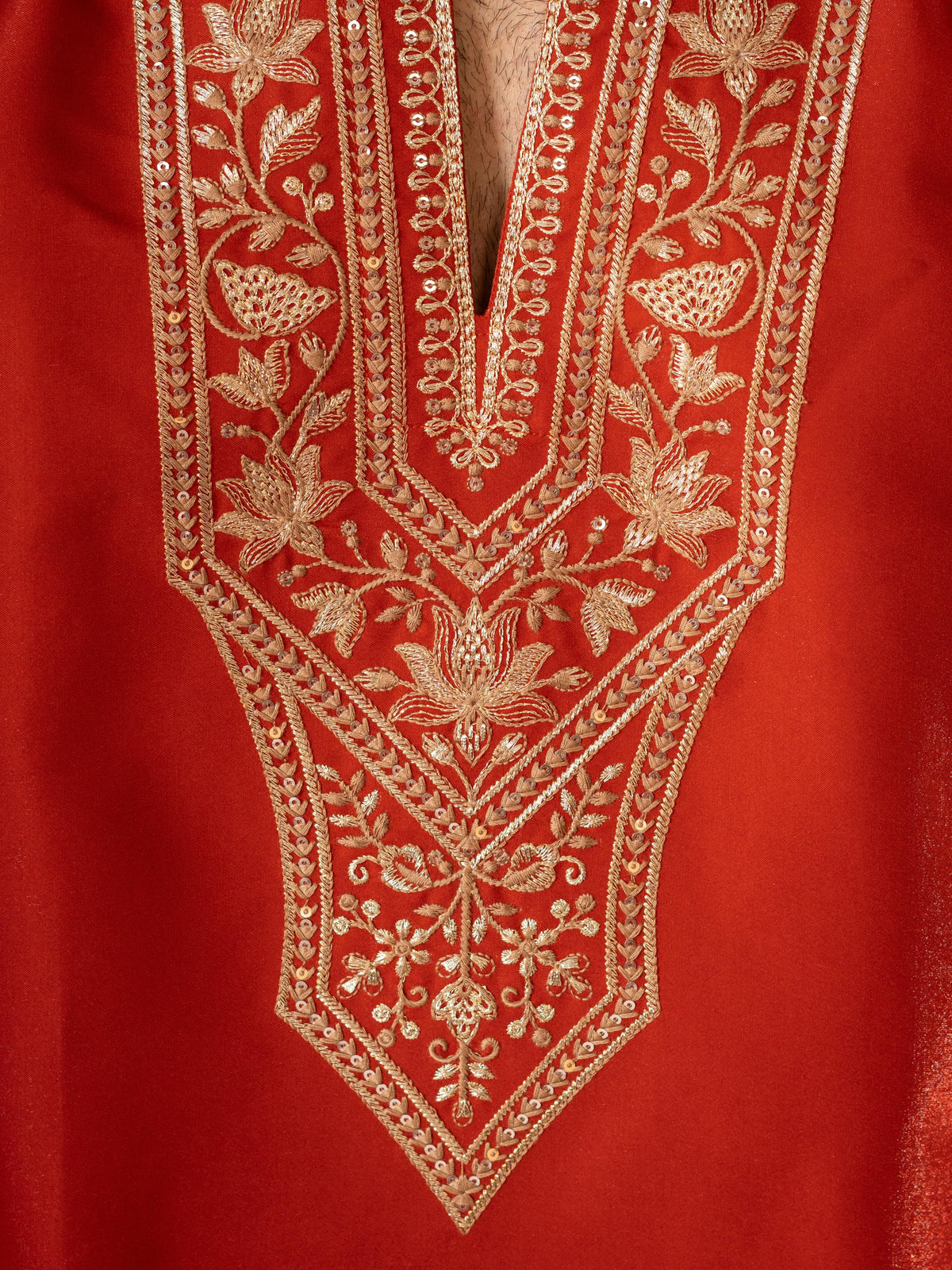 Rust Orange Premium Roman Silk Thread Kurta Set | Tulip Designer