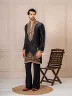 Black Thread Embroidered Kurta For Men| Tulip Designer