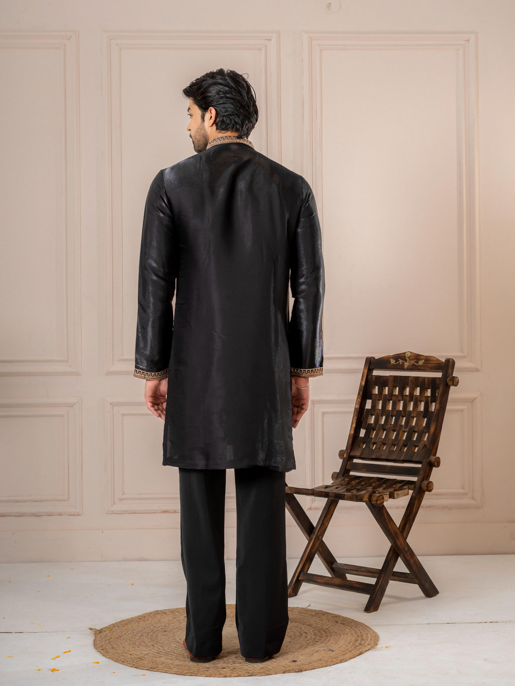 Black Thread Embroidered Kurta For Men| Tulip Designer