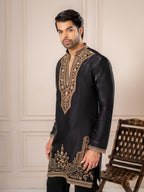 Black Thread Embroidered Kurta For Men| Tulip Designer