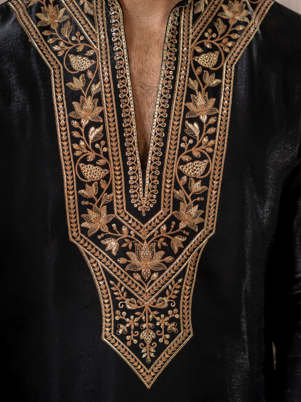 Black Thread Embroidered Kurta For Men| Tulip Designer