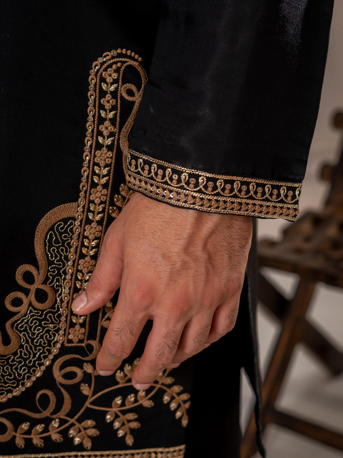 Black Thread Embroidered Kurta For Men| Tulip Designer