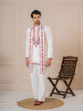 White Armani Embroidery Kurta Dupatta Set | Tulip Designer
