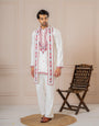 White Armani Embroidery Kurta Dupatta Set | Tulip Designer