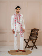 White Armani Embroidery Kurta Dupatta Set | Tulip Designer