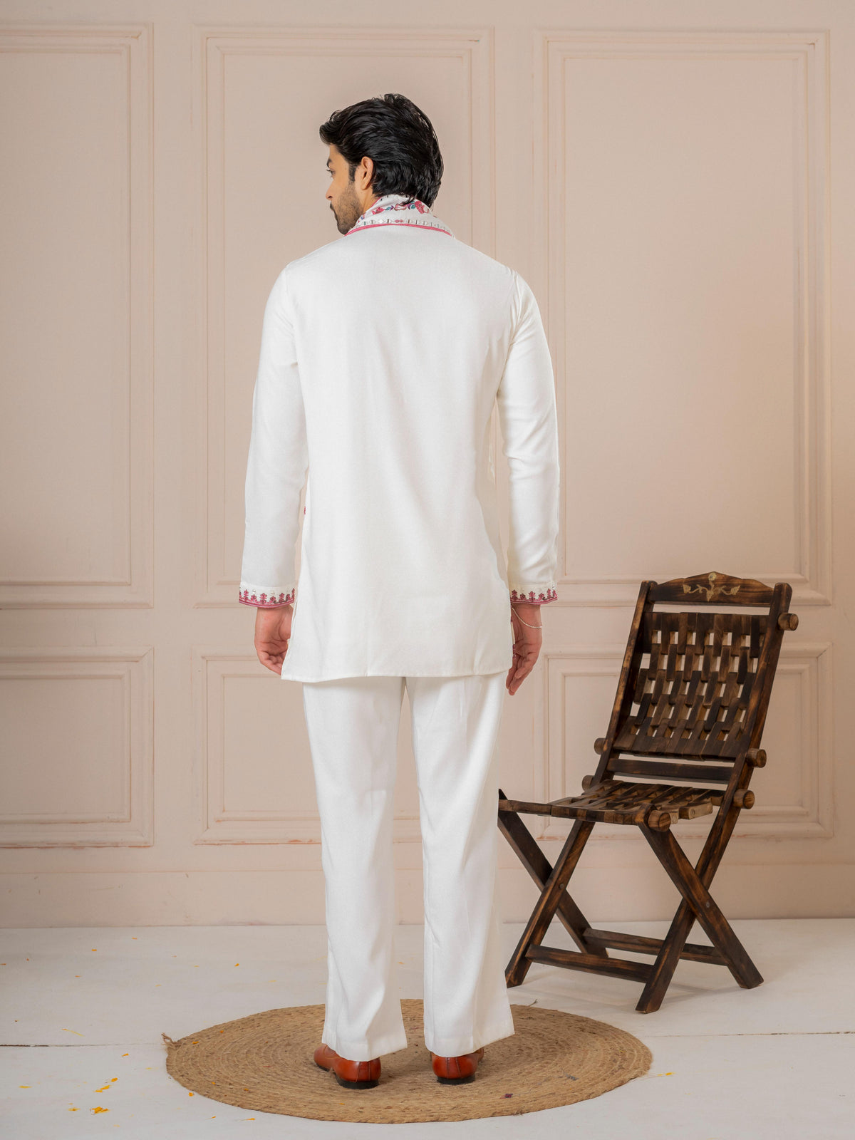 White Armani Embroidery Kurta Dupatta Set | Tulip Designer