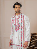 White Armani Embroidery Kurta Dupatta Set | Tulip Designer