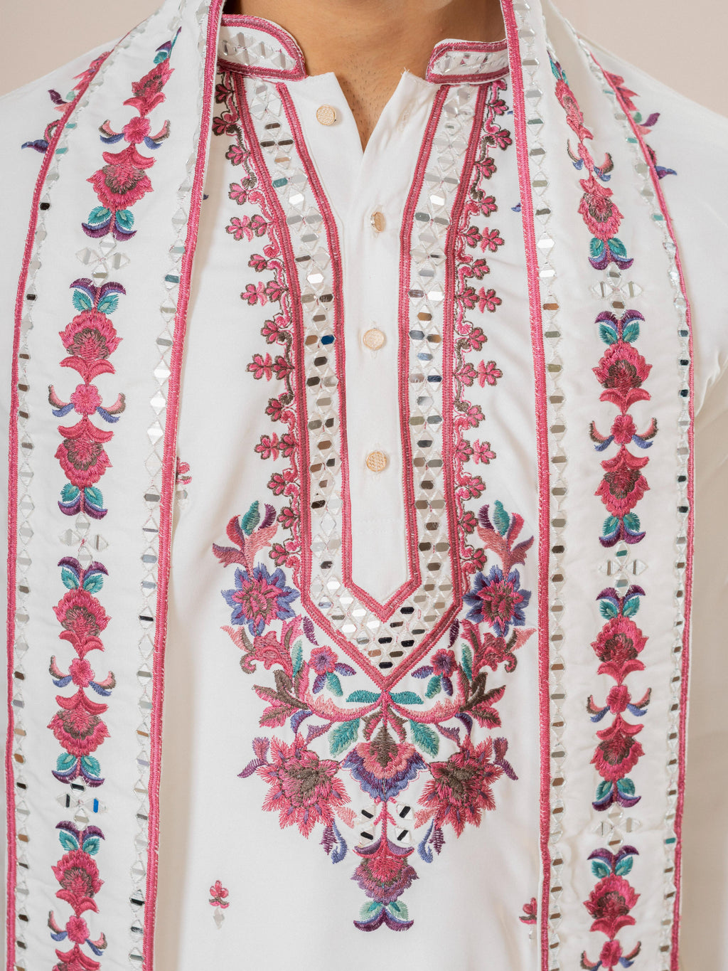 White Armani Embroidery Kurta Dupatta Set | Tulip Designer