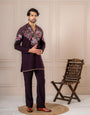 Dark Purple Armani Embroidery Kurta Set | Tulip Designer