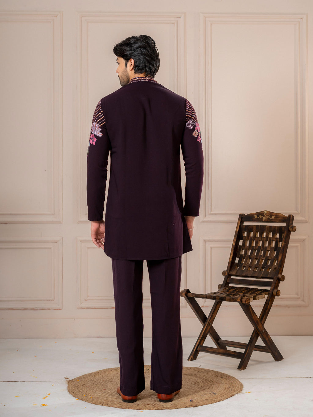 Dark Purple Armani Embroidery Kurta Set | Tulip Designer