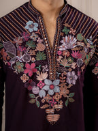 Dark Purple Armani Embroidery Kurta Set | Tulip Designer