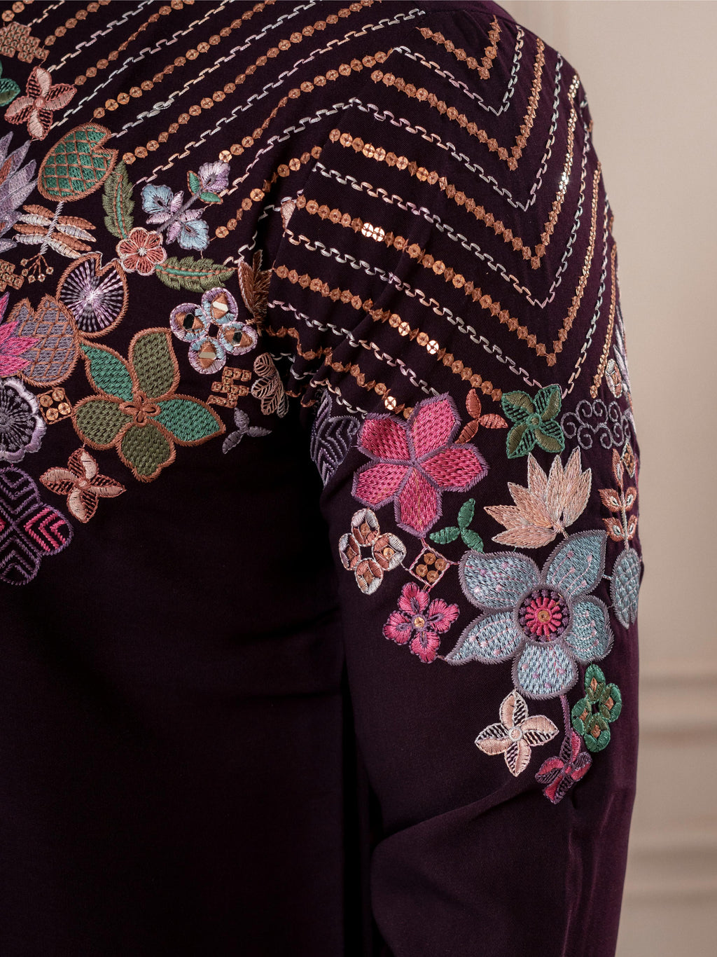 Dark Purple Armani Embroidery Kurta Set | Tulip Designer