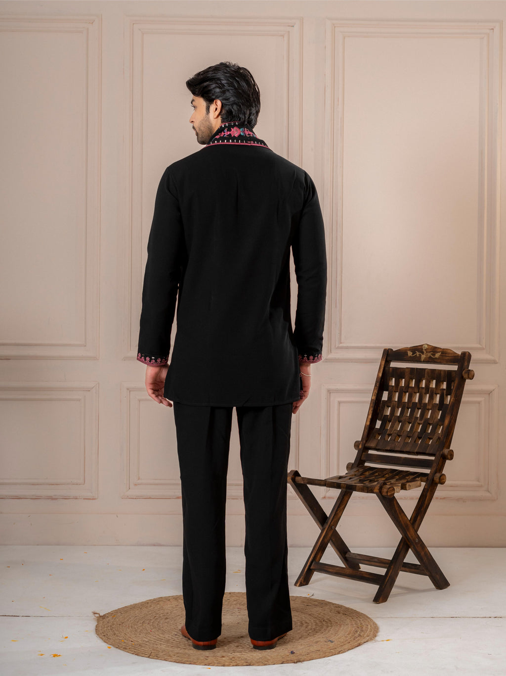 Black Armani Embroidered Kurta Dupatta Set | Tulip Designer