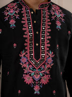 Black Armani Embroidered Kurta Dupatta Set | Tulip Designer