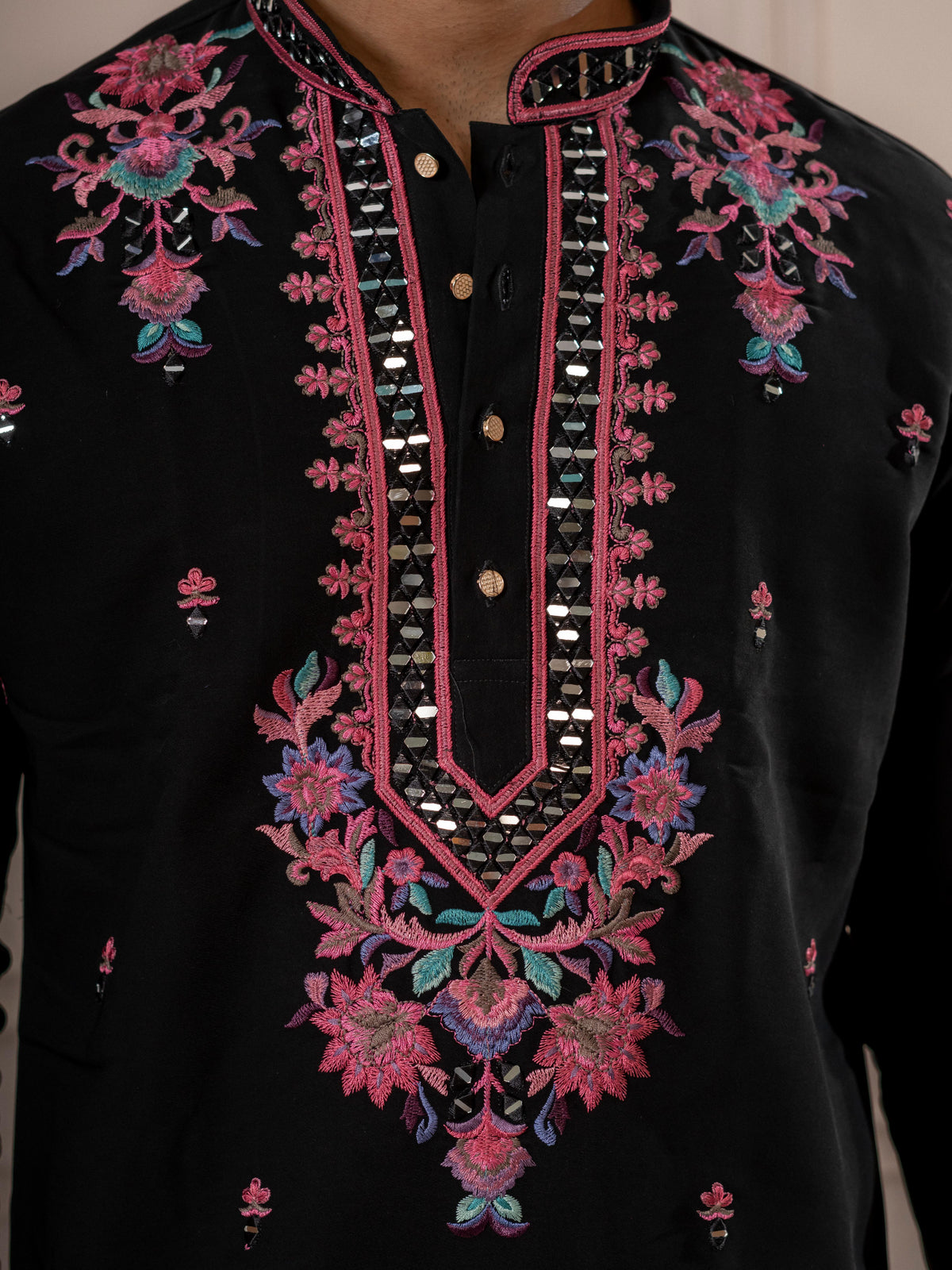 Black Armani Embroidered Kurta Dupatta Set | Tulip Designer