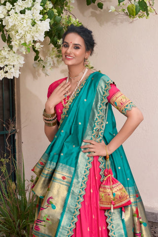 Traditional Paithani Jacquard Sik Lehenga Set For Wedding