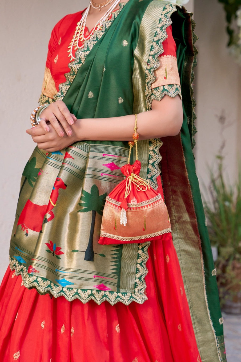 Traditional Paithani Jacquard Sik Lehenga Set For Wedding