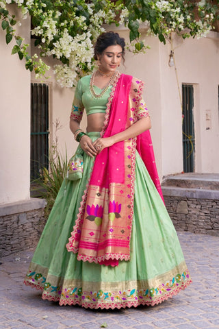 Traditional Paithani Jacquard Sik Lehenga Set For Wedding