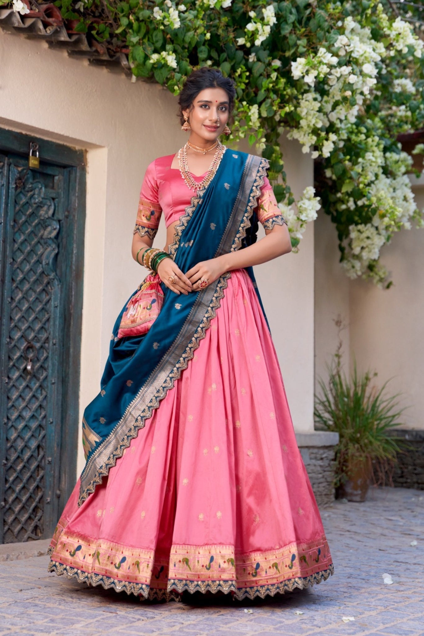 Traditional Paithani Jacquard Sik Lehenga Set For Wedding