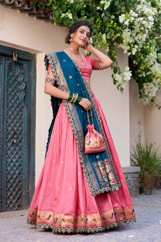 Traditional Paithani Jacquard Sik Lehenga Set For Wedding