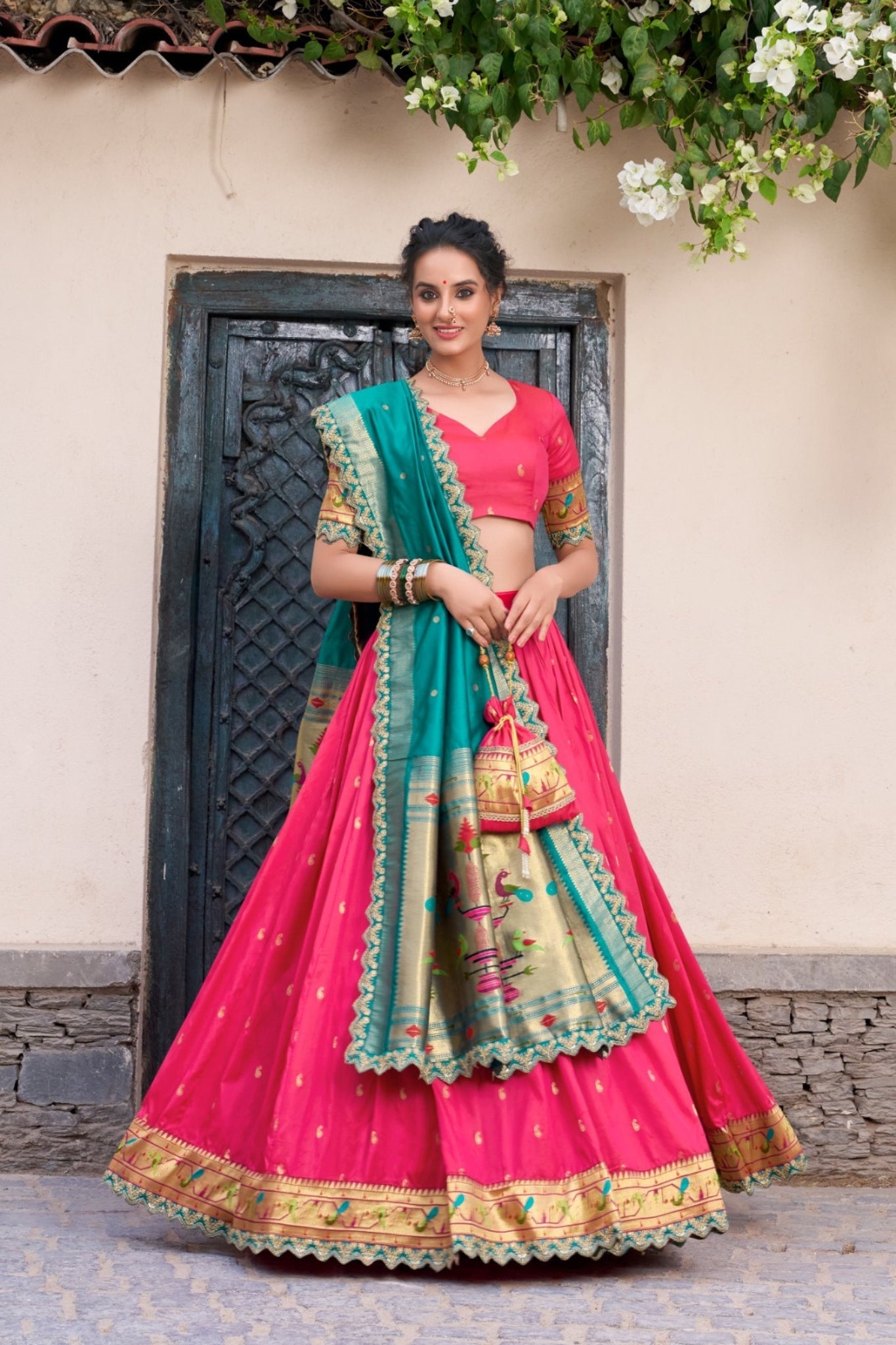 Traditional Paithani Jacquard Sik Lehenga Set For Wedding
