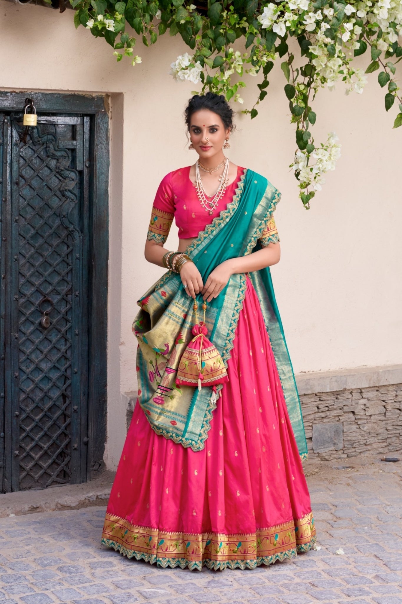 Traditional Paithani Jacquard Sik Lehenga Set For Wedding