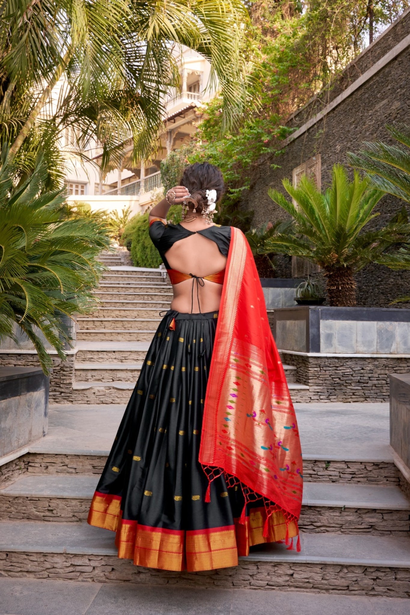 Paithani Jacquard Silk Lehenga Set with Zari Weaving Work