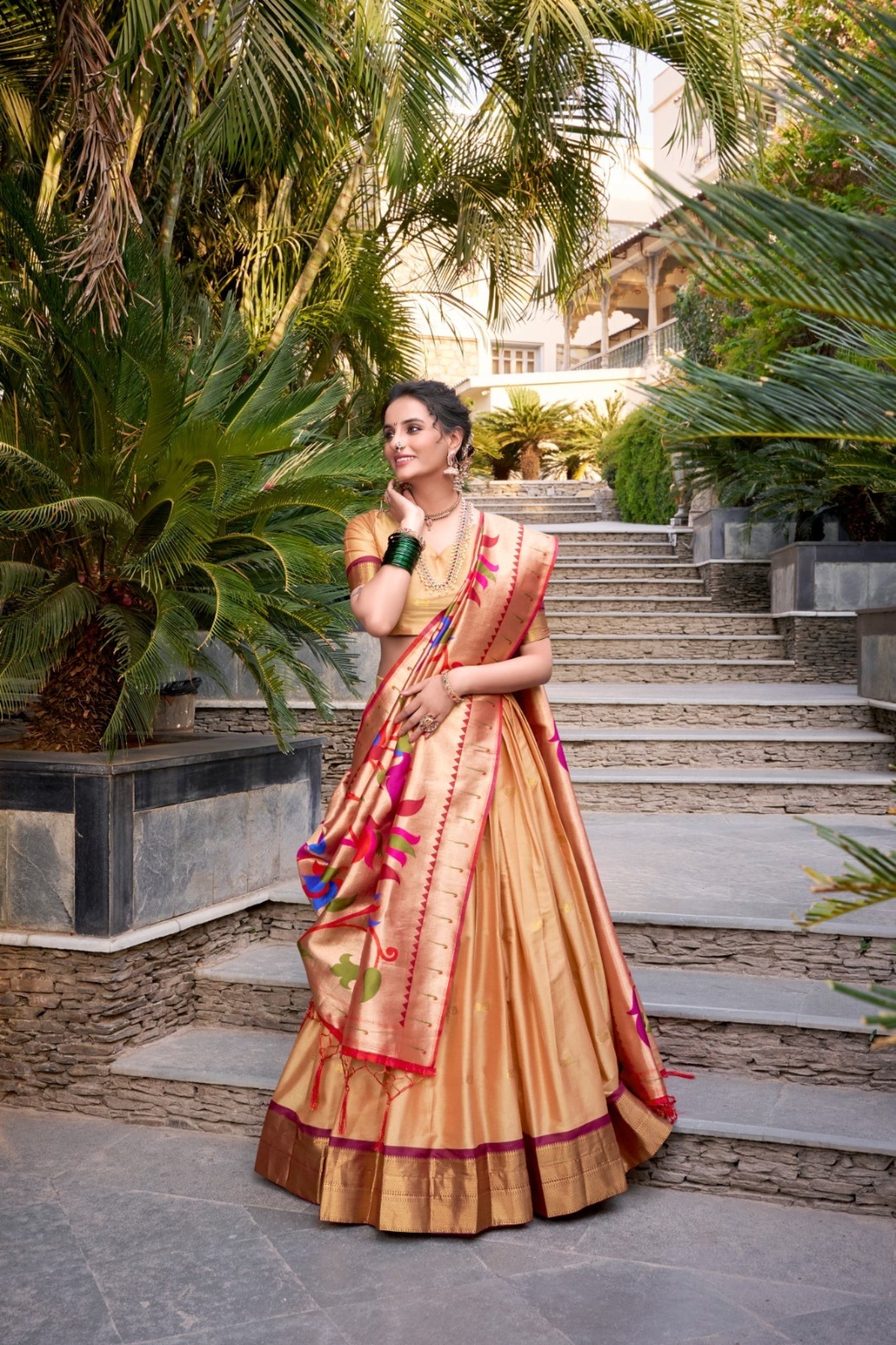 Paithani Jacquard Silk Lehenga Set with Zari Weaving Work