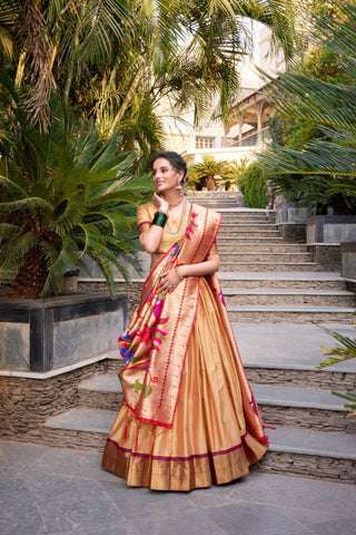 Paithani Jacquard Silk Lehenga Set with Zari Weaving Work