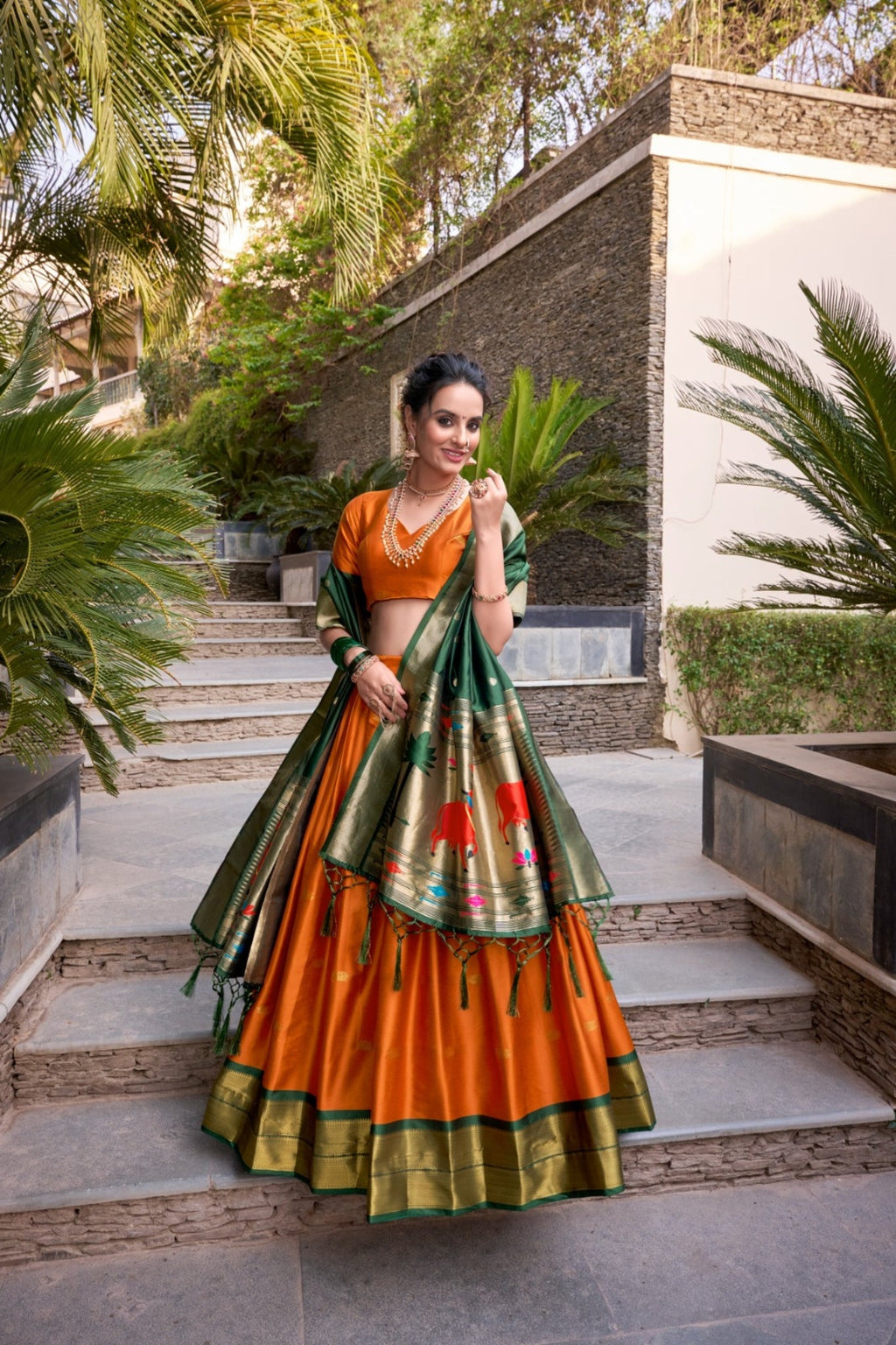Paithani Jacquard Silk Lehenga Set with Zari Weaving Work