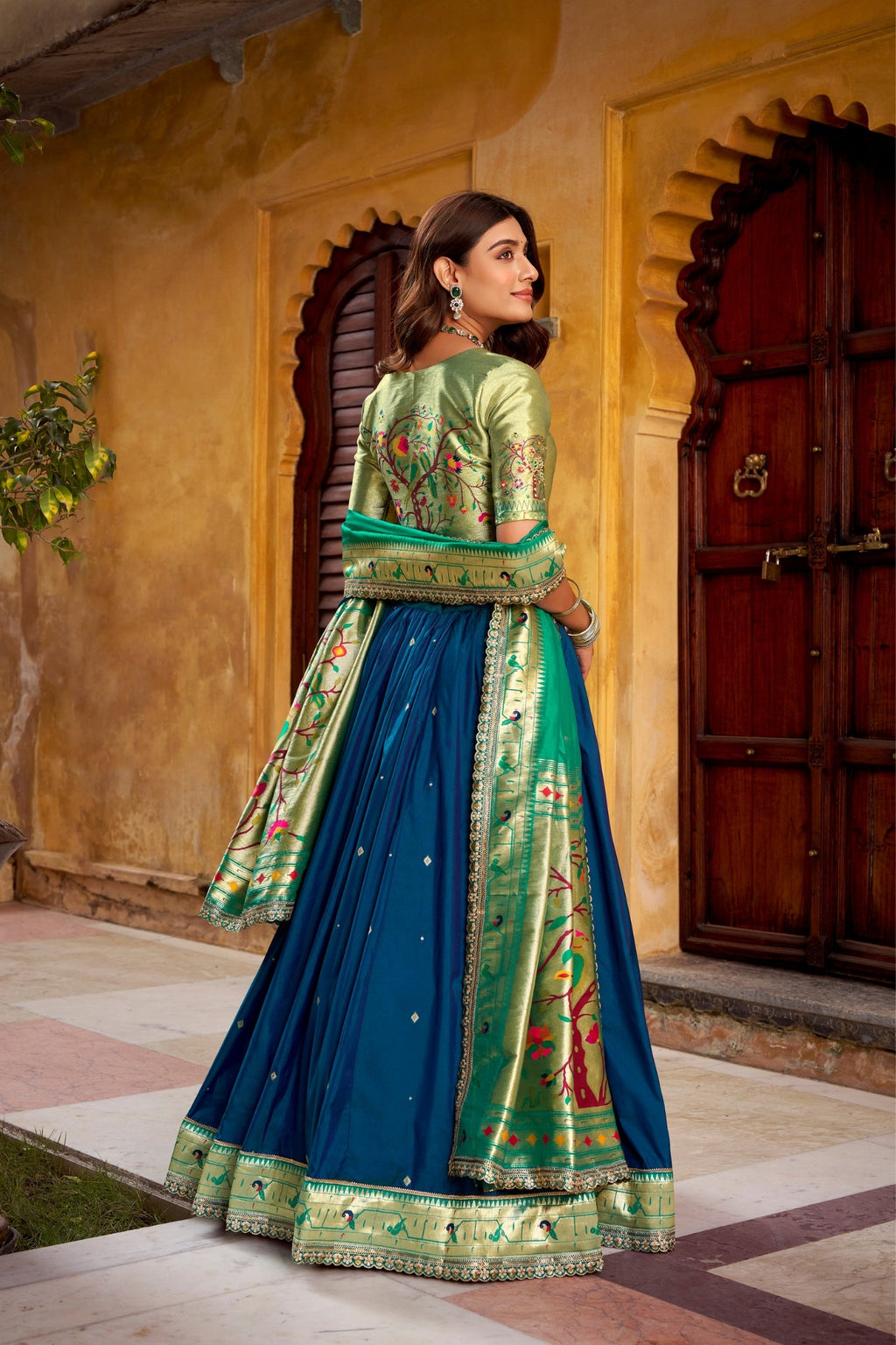 Designer Premium Paithani Soft Silk Zari Weaving Sequins With Thread Embroidery Lehenga Set