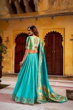 Designer Premium Paithani Soft Silk Zari Weaving Sequins With Thread Embroidery Lehenga Set