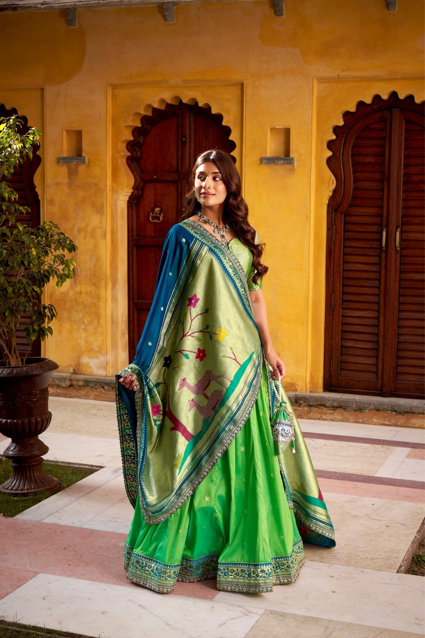 Designer Premium Paithani Soft Silk Zari Weaving Sequins With Thread Embroidery Lehenga Set