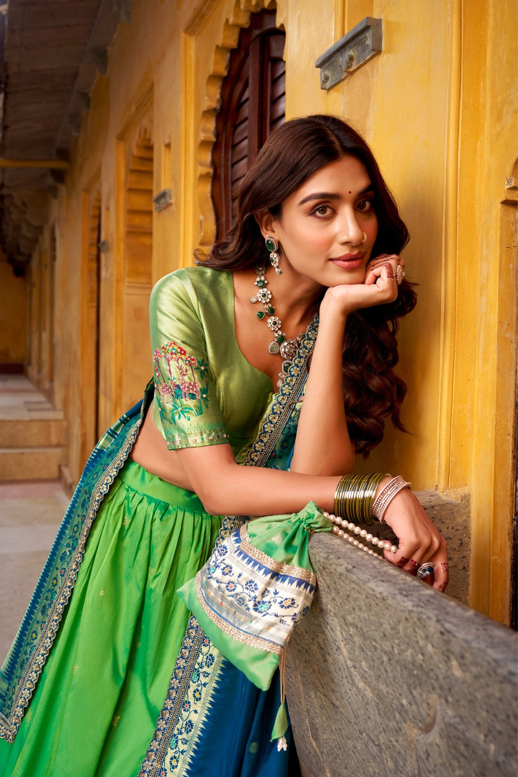 Designer Premium Paithani Soft Silk Zari Weaving Sequins With Thread Embroidery Lehenga Set