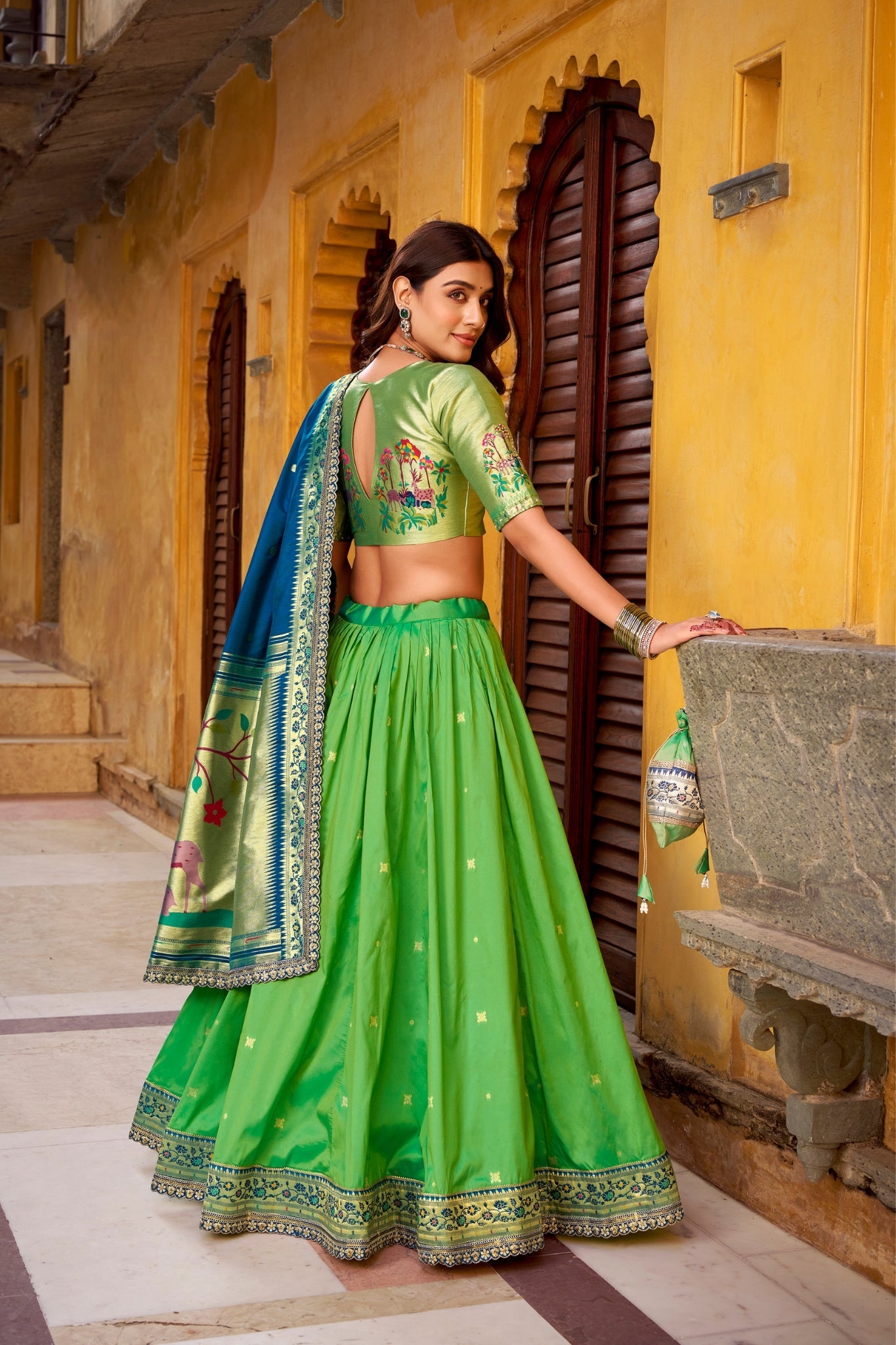 Designer Premium Paithani Soft Silk Zari Weaving Sequins With Thread Embroidery Lehenga Set