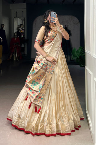 Designer Paithani Zari Weaving Shimmer Lehenga Choli With Dupatta